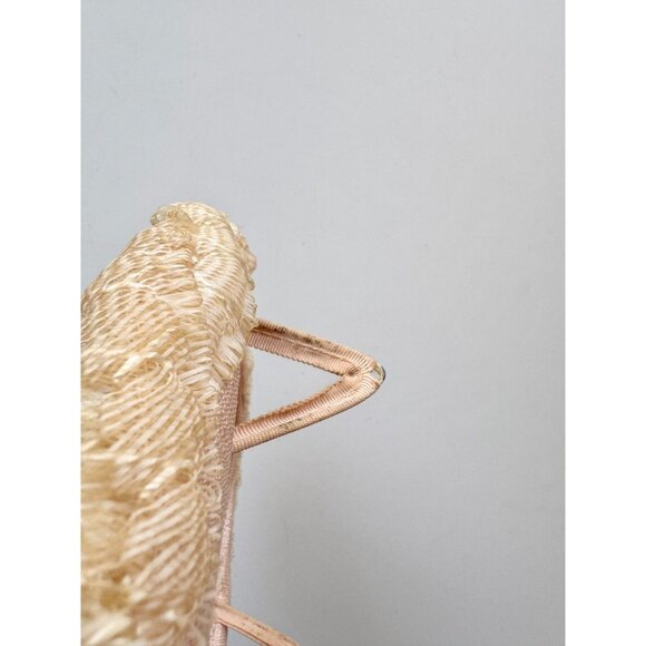 Vintage Pale Peach Pink Sinamay Curly Straw Trim Bumper Capulet Hat - Picture 13 of 14